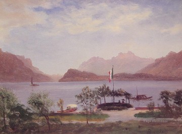  Landscapes Art Painting - Italian Lake Scene Albert Bierstadt Landscapes river